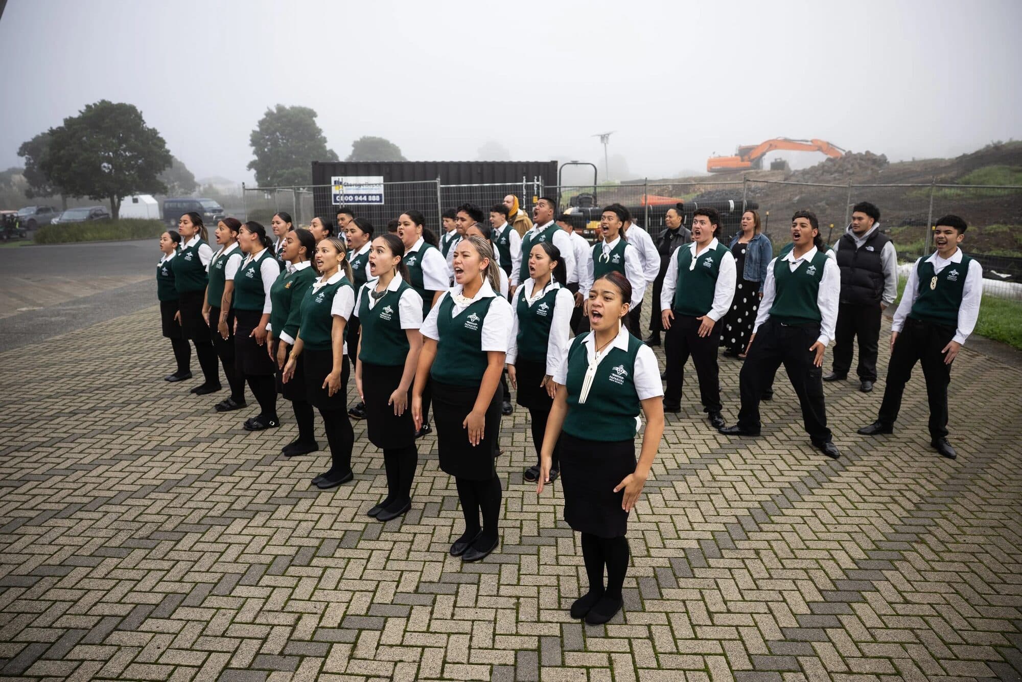 Kapa haka rōpū performing in the mist at the World Indigenous Cancer Conference, Tāmaki Makaurau, April 2026